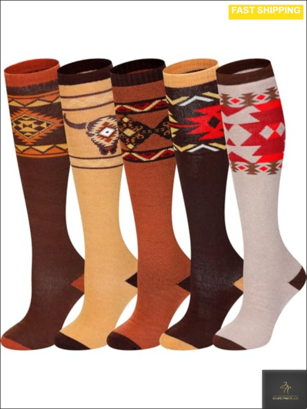 Knee High Cowboy Boot Socks for Women Acrylic Wool Blend 5 Pairs